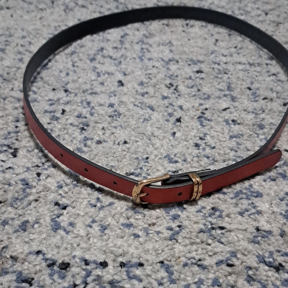 Tahari Red and Black Belt with Gold Buckle